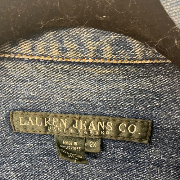 Lauren Jean (Ralph Lauren) Distressed Denim Jean Jacket with pockets - Picture 3 of 8